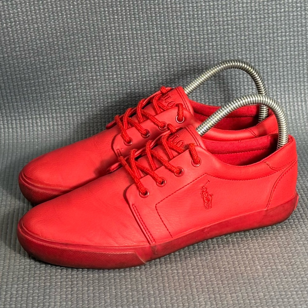 Polo Ralph Lauren Faxon II "Triple Red" Leather Low Youth Shoes Size 3.5